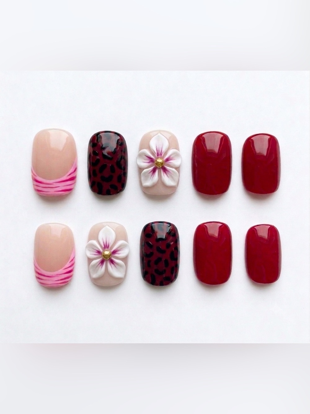 Red Floral & Leopard Press-On Nails - Women Makeup